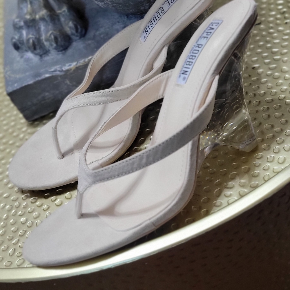 Cape Robbin Women's Cream and Clear Heeled Sandals